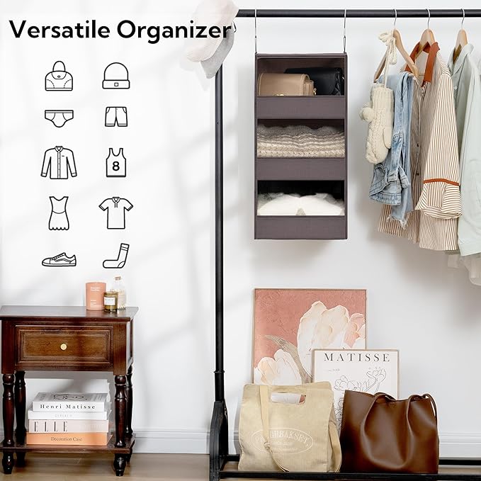 GRANNY SAYS 3-Shelf Hanging Closet Organizer, Foldable Storage, Dark Brown | 33 - Image 5