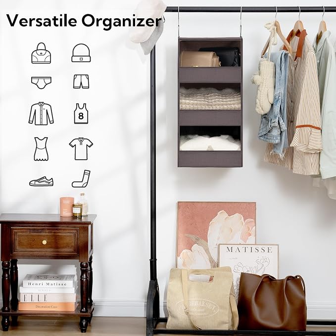GRANNY SAYS 3-Shelf Hanging Closet Organizer, Foldable Storage, Dark Brown | 33 - Image 4