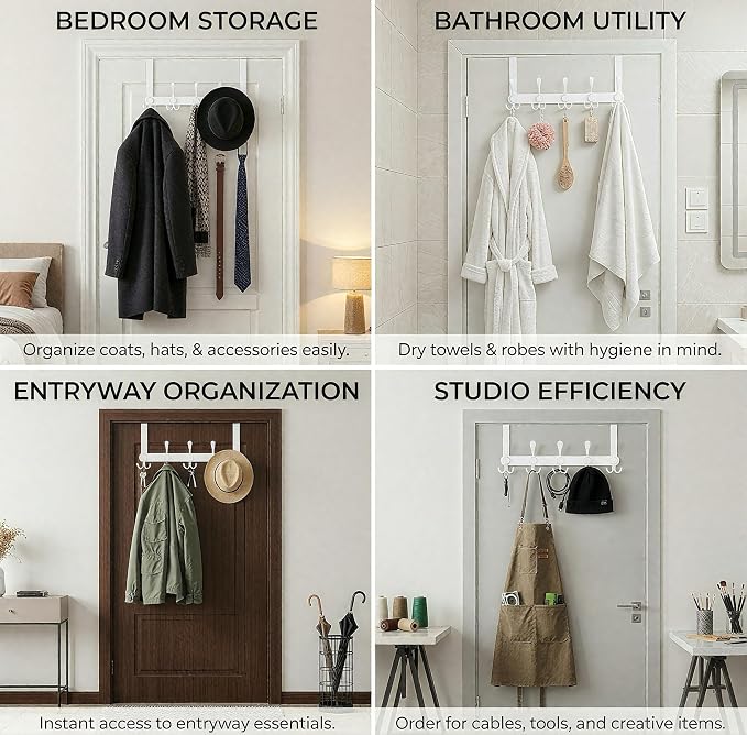 Over The Door Hooks, Coat Rack for Hanging Clothes Hat Towel - Image 7