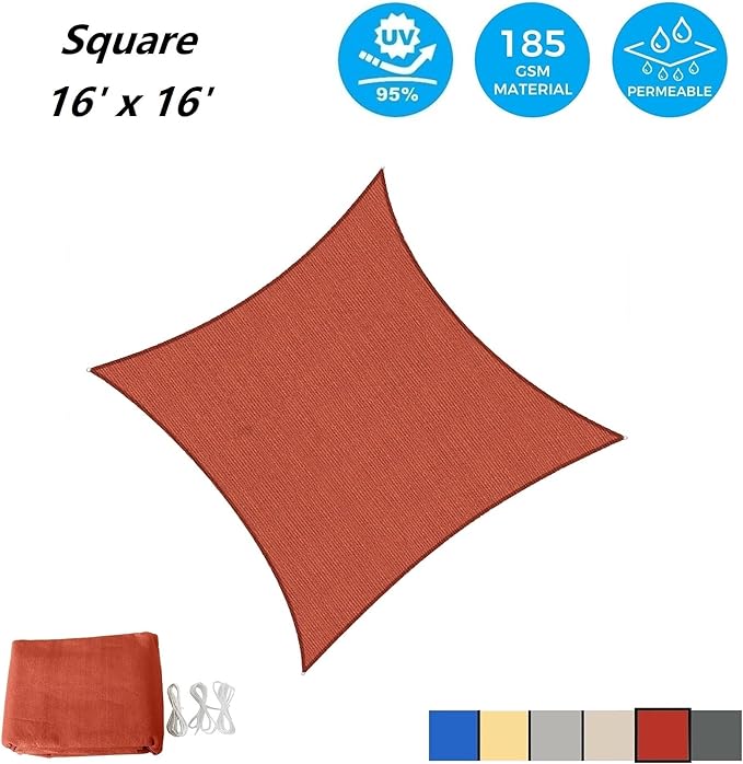 AsterOutdoor Sun Shade Sail Rectangle 16' x 16' UV Block Canopy for Patio Backyard Lawn Garden Outdoor Activities, Terra