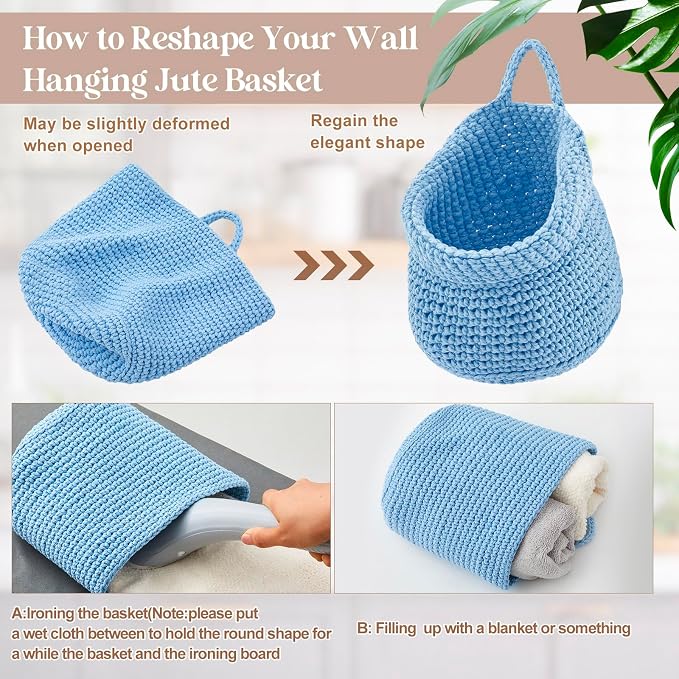 Honeydak 3 Hanging Baskets, Light Blue, Cotton Rope - Image 5
