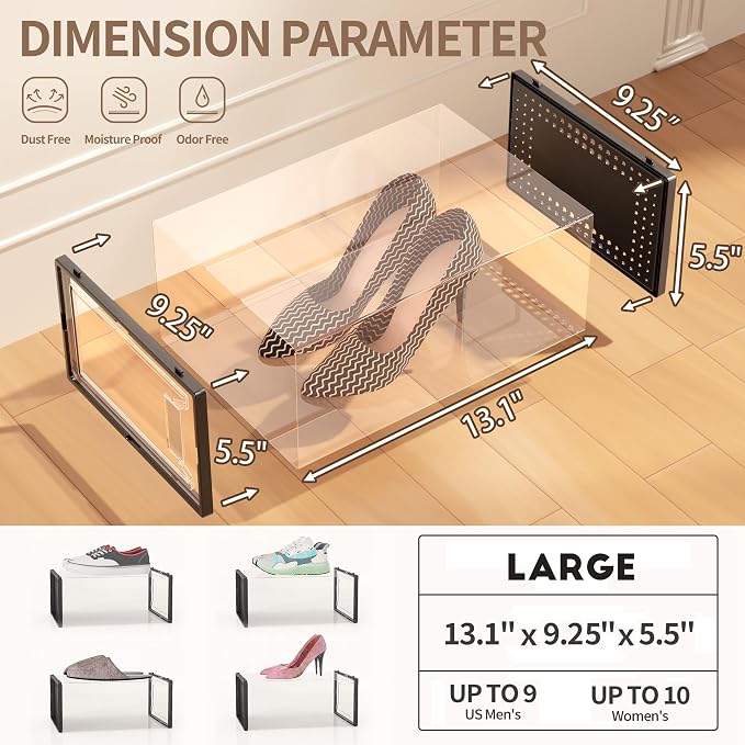 12 Pack Large Stackable Clear Plastic Shoe Storage Boxes Organizer - Image 5