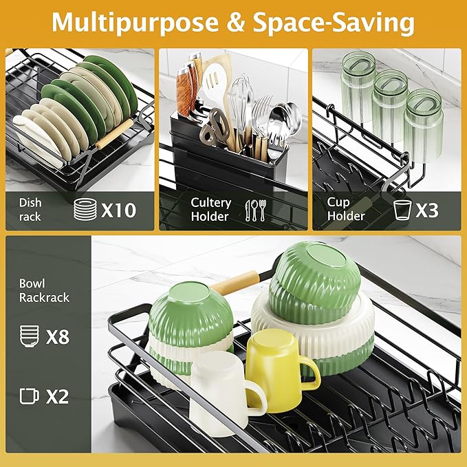 Epicano Dish Drying Rack for Kitchen Counter, Large Capacity | Raised Feet - Image 2