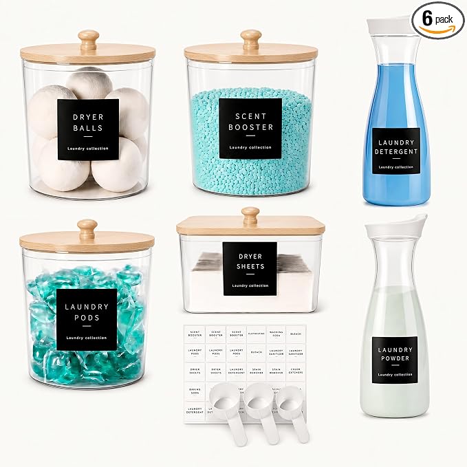 Laundry Room Organization Set, 4 Laundry Containers, 2 detergent dispenser by Unknown