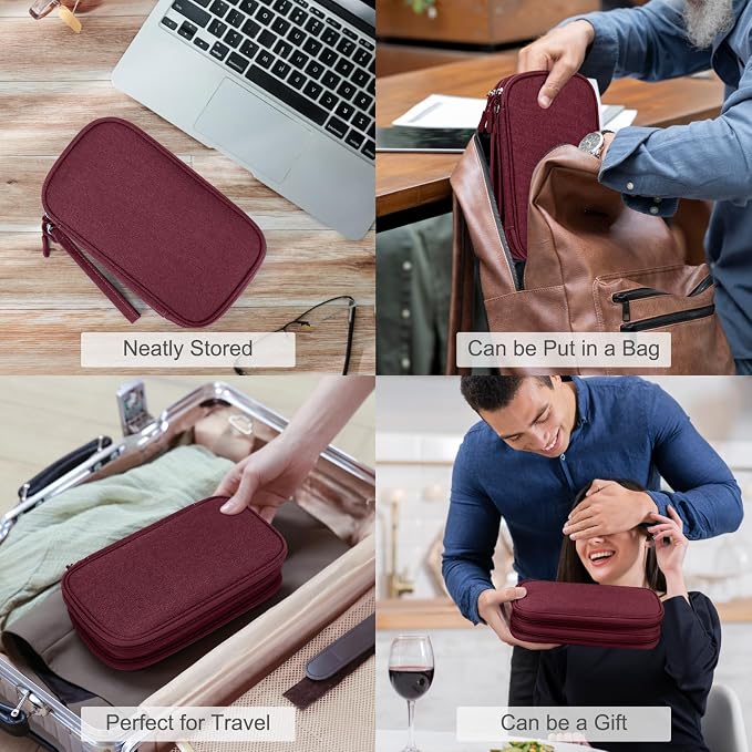 FYY Electronic Organizer, Travel Tech Pouch Bag, Wine Red | Wrist Strap - Image 7