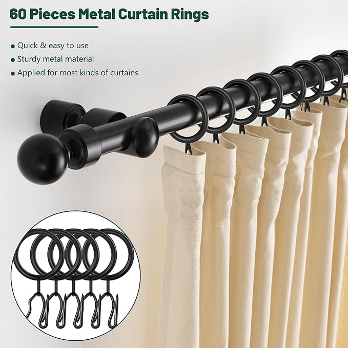 60Pcs 30mm Internal Diameter Curtain Rings and Curtain Drapery Pin Hooks | - Image 6