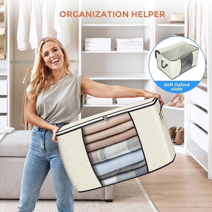 90L Large Storage Bags, 10 Pack Clothes Storage Bins Closet Organizers | - Image 6