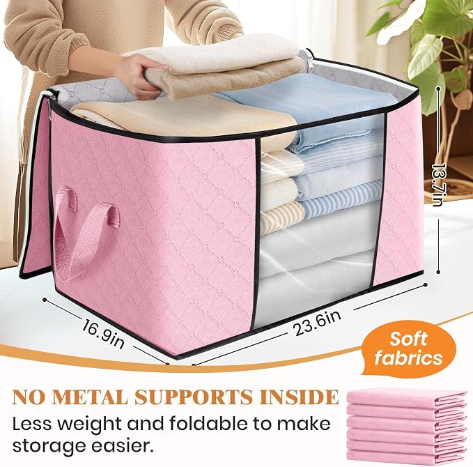 90L Clothes Storage, Foldable Thick Fabric Blanket Storage Bags | Foldable - Image 2