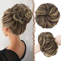 FESHFEN Large Messy Bun Hair Piece - Wavy Synthetic Chignon Scrunchies Elastic Ponytail Hair Extensions Thick Hairpieces for Women, Dark Brown & Champagne Blonde 1.94oz