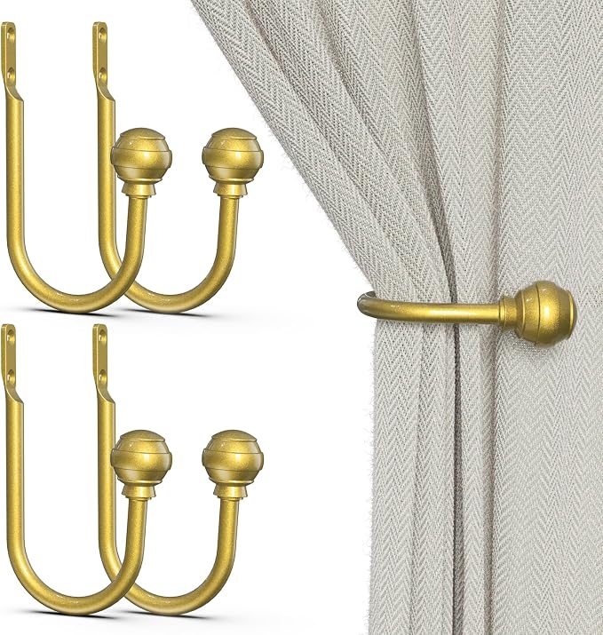 Hion Curtain Holdbacks Gold 4pcs, Curtain Tiebacks Wall Mounted Hooks | Curtain by Hion
