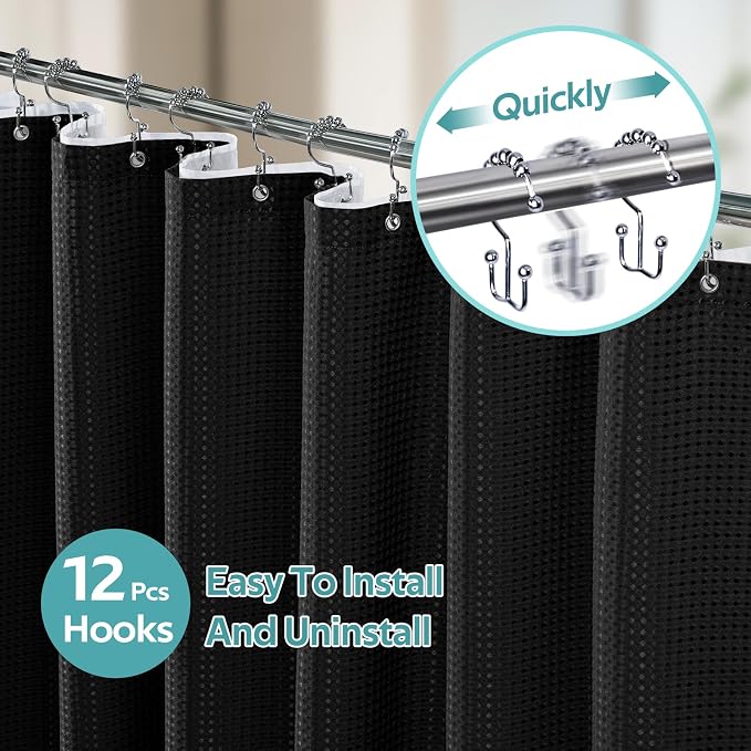 Vipfree 3 in 1 Shower Curtain Set, Waffle Shower Curtain and Liner Set - Image 2