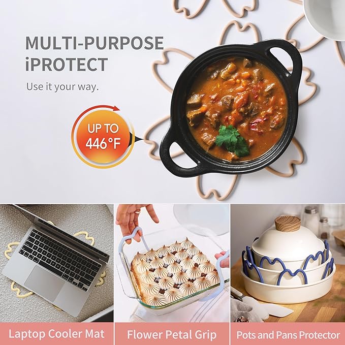 iPROTECT - Stack Expert | Multi-Purpose BPA-Free Silicone Pans & Pots Protector. Set of 2. Trivets for All Cookware Sizes, Protects Coating & Scratches, Dishwasher Safe (Sky Blue, S)