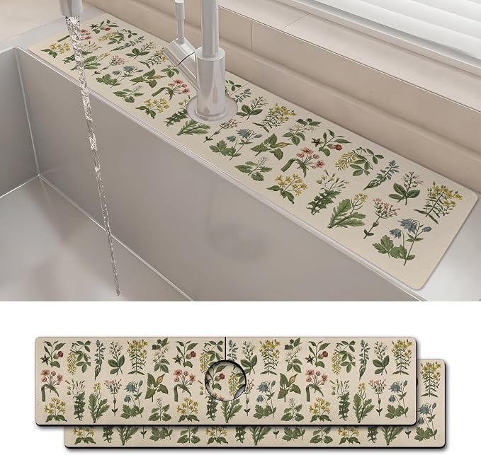 2PCS 24" X 5.5" Kitchen Sink Splash Guard Faucet Mat Floral Super Absorbent by Unknown