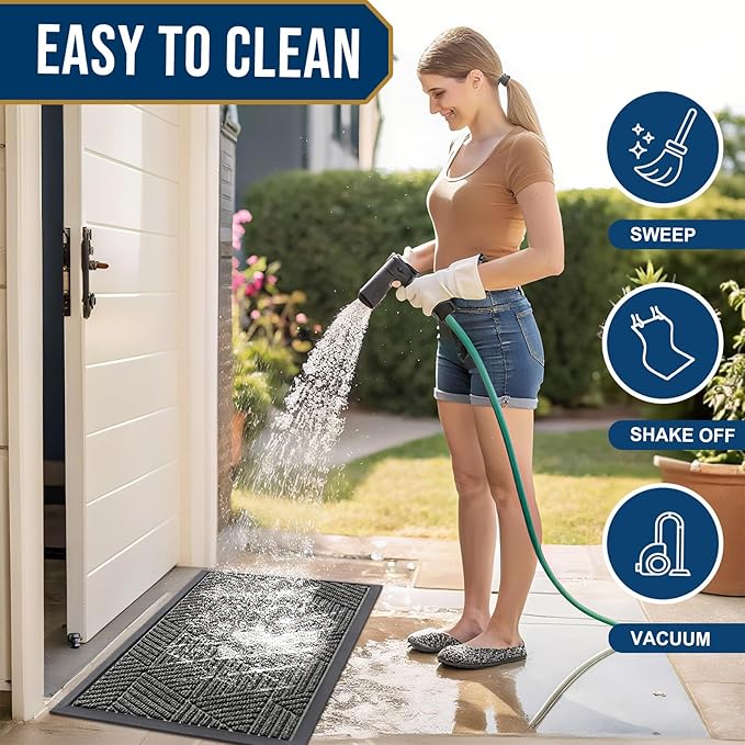 Smiry Front Door Mat Outside Entrance, Heavy Duty Sturdy Natural Rubber Doormat, Trap Dirt and Moisture, Easy Clean Low Profile Mats for Indoor Outdoor Entry, Irregular Triangle (71x47, Medium Grey)