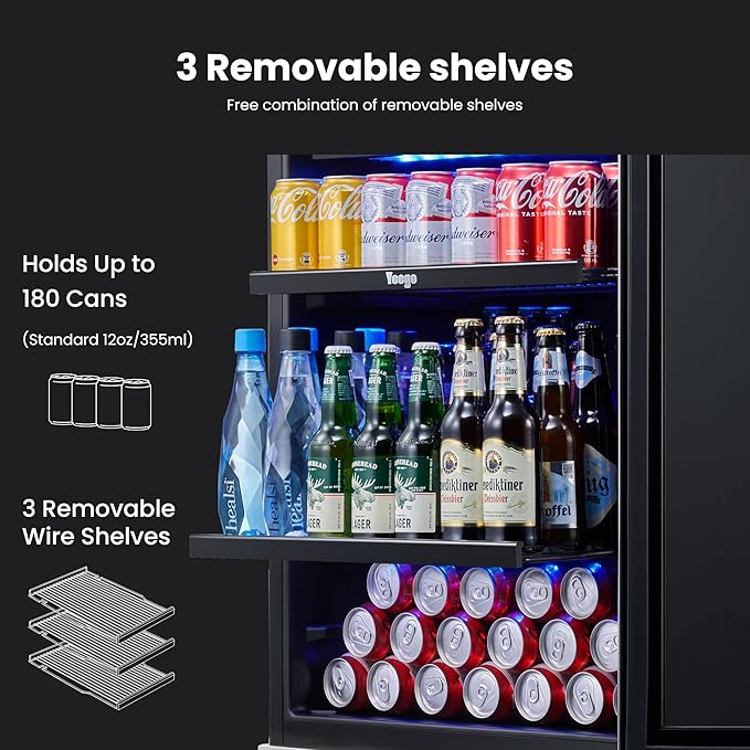 Yeego 24-Inch Built-In Beverage Refrigerator (2 Pack) - Large Capacity Drink Cooler with Glass Door, Auto Defrost Beverage & Wine Fridge for Cans and Bottles, Under Counter & Freestanding