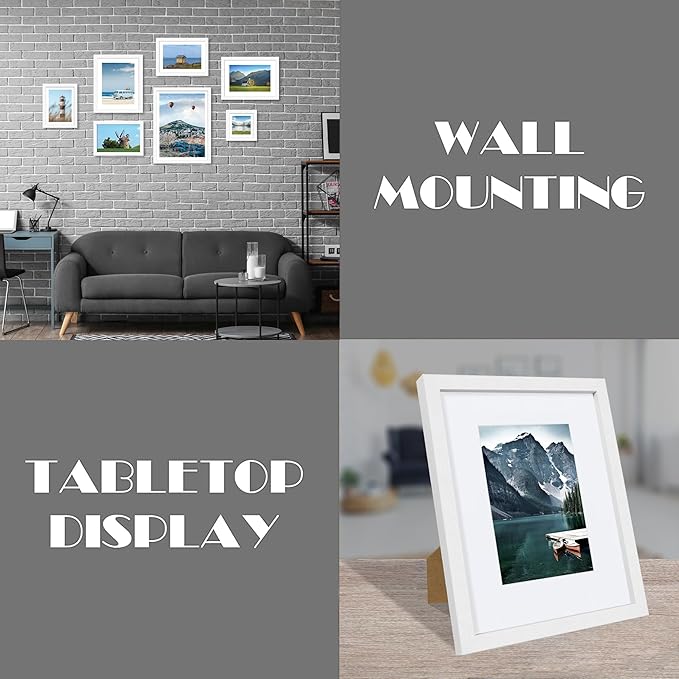 5x5 Picture Frame with Real Glass - Display Pictures 4x4 with Mat or 5 x 5 without Mat, Photo Frame for Wall or Table Top Display(White, 3 Pack)