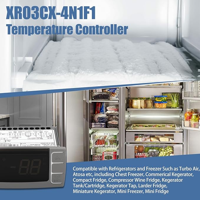 for Dixell XR03CX-4N1F1 Temperature Controllers, Programmable Digital Thermostat with Sensor Probe Fit for 120V 50-60hz Commercial Refrigerators/Freezer (Includes Mounting Hardware)