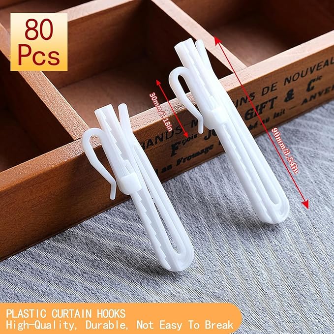 80 Pcs Plastic Curtain Hooks, Adjustable Pinch Pleat Hooks, Ratchet System - Image 2