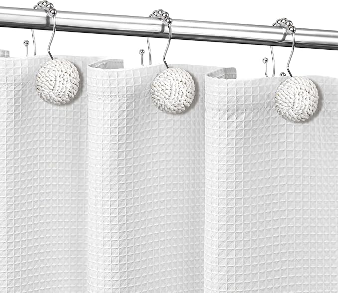Sunlit Boho Knots Double Shower Curtain Hooks, Home Decorative White Shower - Image 6