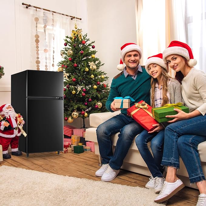 WANAI 3.5 Cu.Ft Mini Fridge with Freezer, Compact Refrigerator for Office, Dorm, Apartment, 7-Level Adjustable Thermostat, 2 Removable Shelves and Bakset, Small Fridge in Black