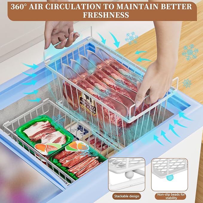 Enhanced Leak-Proof Bottom - Freezer Organizer Bins ，6 Pack Stackable Deep Freezer Organizer Bins for 7 Cu.FT Small Chest Freezer，organization and storage，pantry organizers(4 Pack-white)