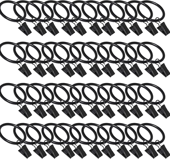 44 Pack Curtain Rings with Clips, Window Clip Rings Black Curtain Hooks Hangers by Azmoncy