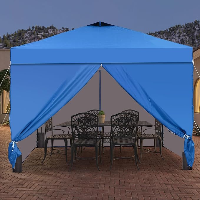 Saemoza 10x10 Pop Up Canopy Tent with One Push Setup, Portable Sun Shade Tent, Instant Easy Up Canopy with 4-Sidewalls & Handbag, Outdoor Fldable Gazebo with Vent Top, Blue.