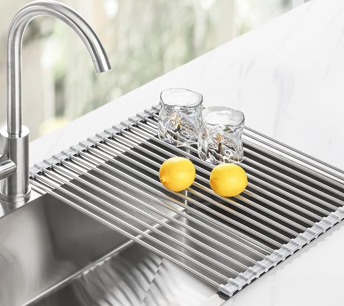 Tomorotec Roll Up Dish Drying Rack Over Sink, 304 Steel, Marble | Anti-Slip - Image 9