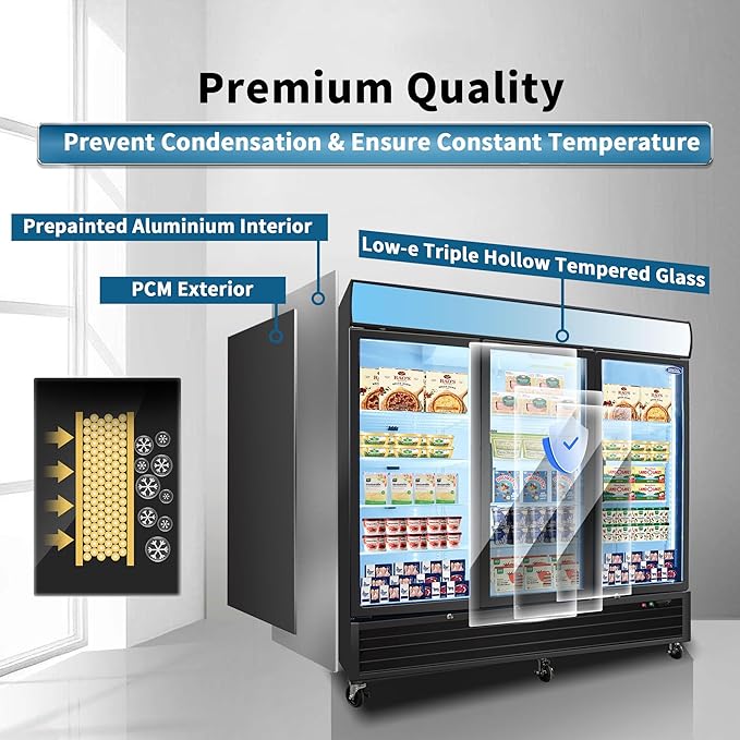 81" Commercial Upright Freezer with 3 Glass Door, 70 Cu.Ft Display Freezer Upright, -8~-1℉, Reach-in Fan Cooling Freezer with 8 Shelves & LED Top Panel for Restaurant Diner Bar, ETL Approved