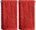 Artoid Mode 2 Pcs Red 3D Dahlia Floral Jacquard Hand Towels by ArtoidMode