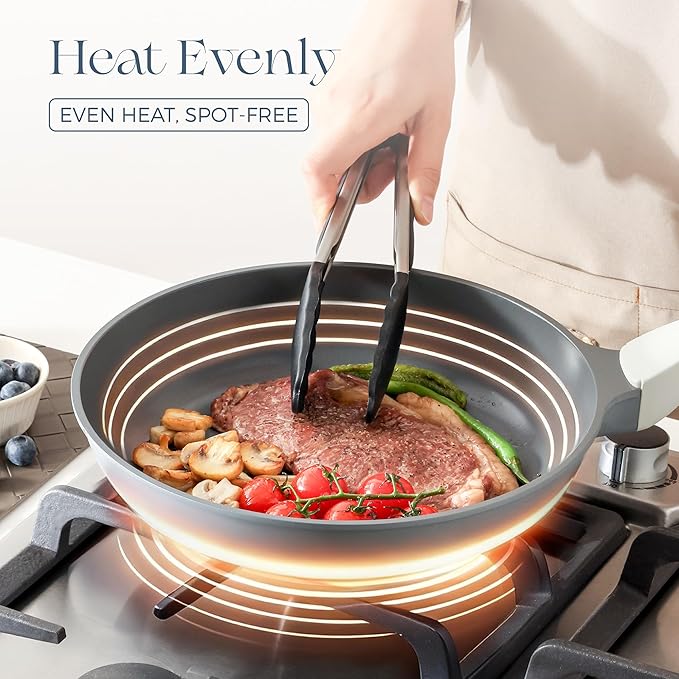 PRICUSIS Nonstick Ceramic Frying Pan Skillet, 8+10 Inch Induction Compatible with Stay Cool Handle, Healthy PTFE PFAS & PFOA Free Omelet Pan, Dishwasher Safe (Blueberry Gray)