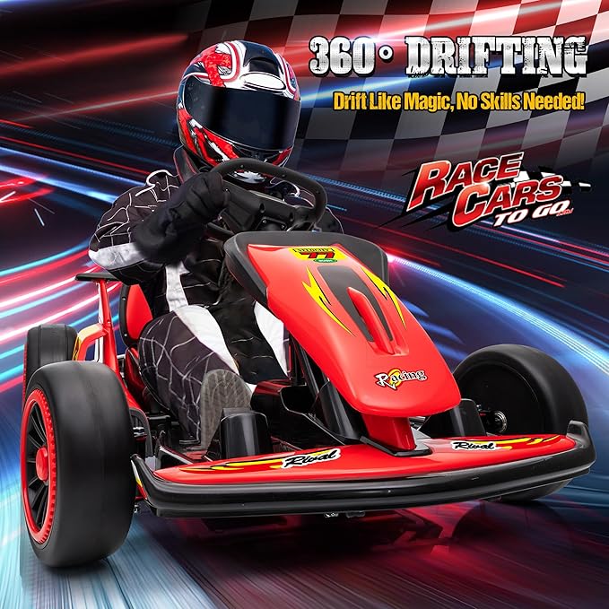 24V Electric Go Kart for Kids, Drift Kart with 400W Motors, EVA Tires, Max Speed 8.1 MPH, Music, Wireless, Electric Drifting Cart Outdoor Ride on Toy for Kids Ages 6+ (Red)