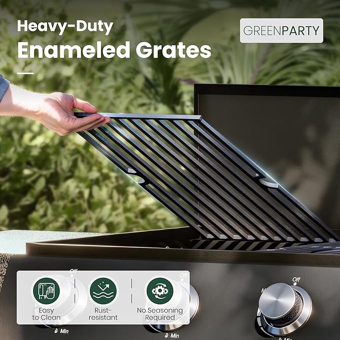 3 in 1 Propane Griddle Grill Stove Combo,4-Burner Propane Gas BBQ Grill with Porcelain-Enameled Cast lron Grates & Plate, 52,000 BTU Barbecue Combo Grill for Outdoor Cooking Camping Patio Backyard