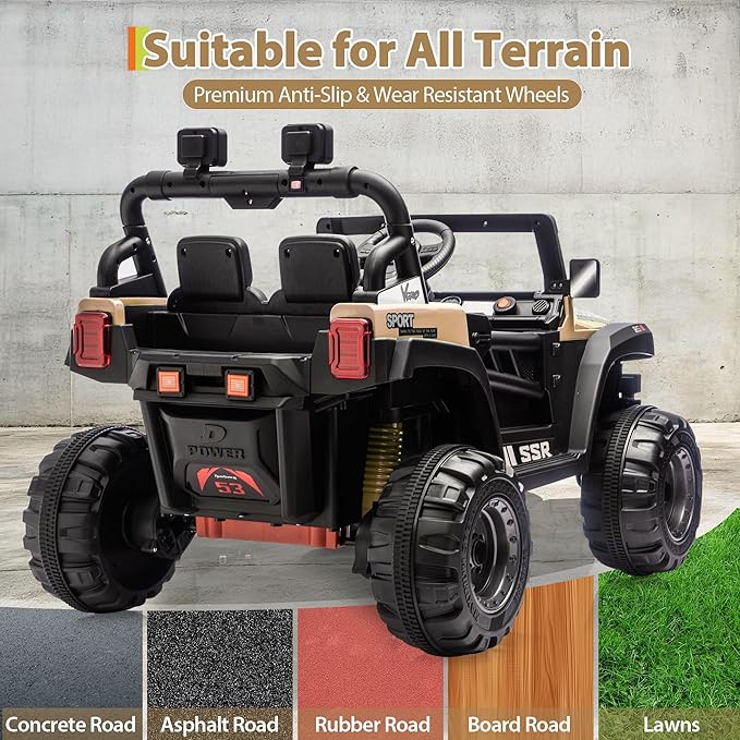 12V Kids Ride on Car, Electric Ride on Truck w/Parent Remote, Spring Suspension, Bluetooth Music, LED Light, 4.1Mph Max Speed, 3 Speeds, Battery Powered Vehicles for Kids Toddler Age 3-8, Khaki