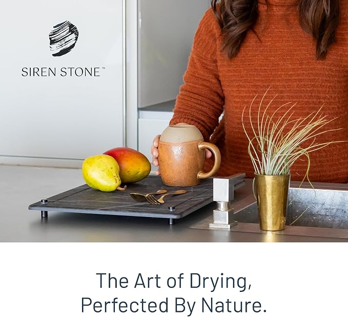 Natural Stone Dish Drying Mat 15.7" x 11.8", Slate Color - Image 7