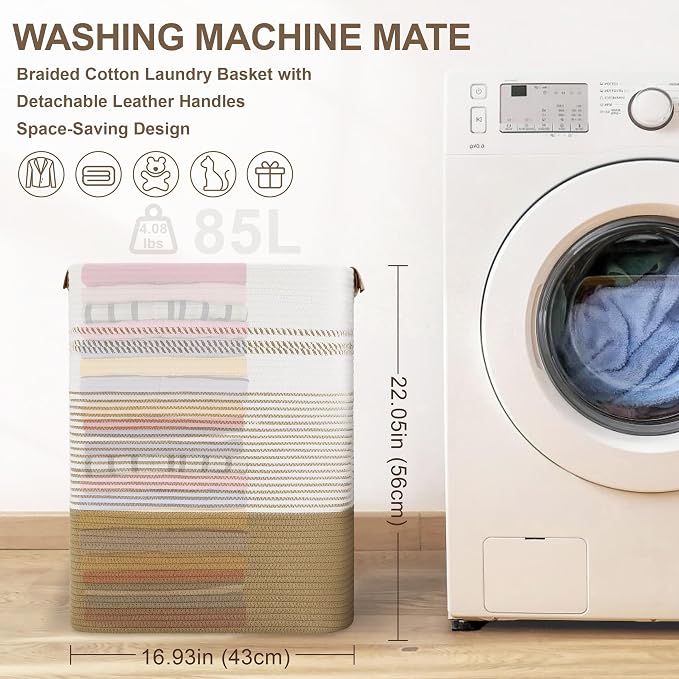 85L Tall Woven Laundry Basket Hamper - Image 7