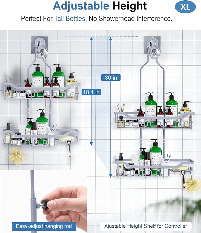 Shower Caddy Hanging Organizer, Extra Large Rack Over Showerhead - Image 3