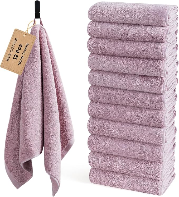 SEMAXE 12-Pack Purple Cotton Hand Towels by SEMAXE