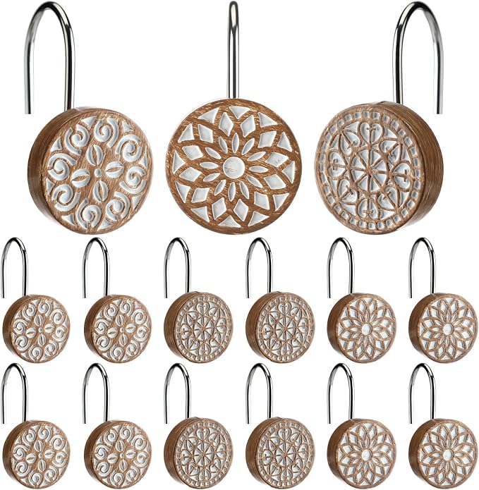 BreezeHug 12 Pcs Boho Shower Curtain Hooks Decorative Shower Curtain Hanger by Unknown
