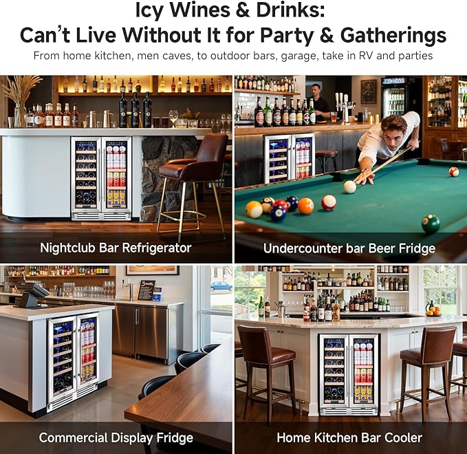 BODEGA 24 Inch Beverage and Wine Refrigerator, Dual Zone Wine Cooler Under Counter, with Independent Temperature Control and Upgraded Compressor, Holds 57 Cans and 19 Bottles