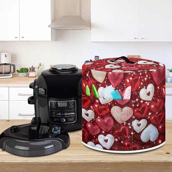Love Balloon Rice Cooker Cover Valentine's Day Decoration Pressure Cooker Covers Round Protection Bag with Pocket & Handle for Electric Pressure Cooker Air Fryer