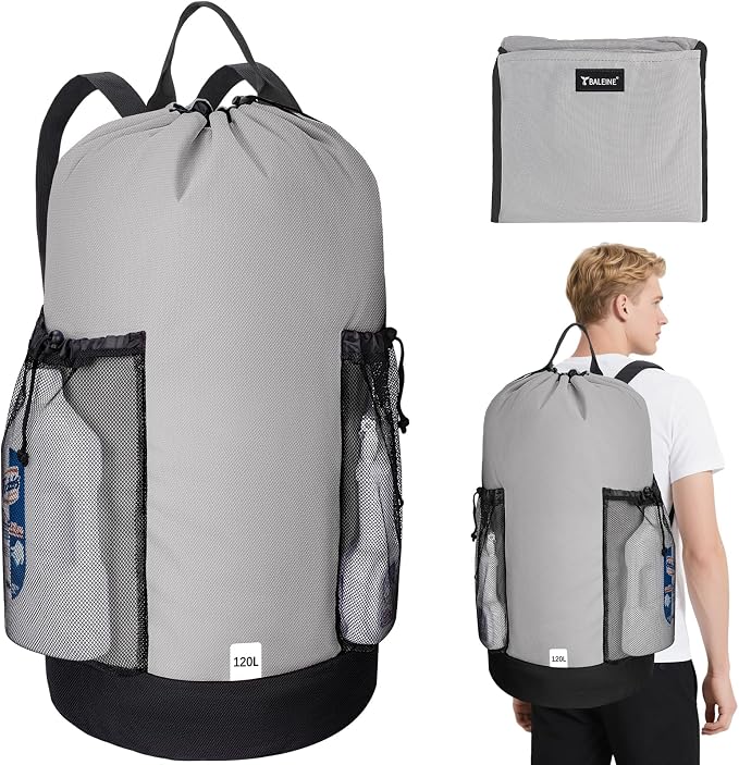 BALEINE 2PK 120L Laundry Bag Backpack, 900D Oxford Fabric Large Travel Laundry by BALEINE
