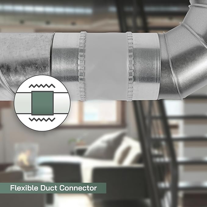 Vent Systems 6" Inch Flexible Vibration-Reducing Female Fit Duct Connector – Galvanized Steel Coupling for Joining Two Male Duct Fittings – HVAC Ventilation Inline Noise-Reducing Coupler