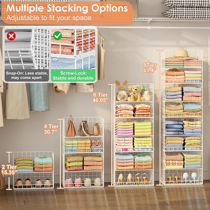 Extended Width Hanging Closet Organizer, 8 Tier Wire Storage Shelves - Image 6
