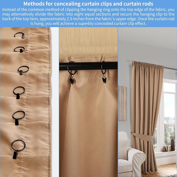 Curtain Rings with Clips, 42 Pack Metal Drapery Rings with Clips Hooks Hangers - Image 7