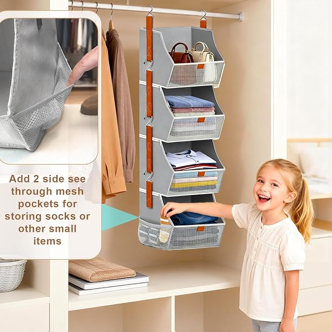 Fabric Hanging Closet Clothes Organizers and Storage Detachable 4 Tier | - Image 5