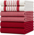 Premium Kitchen Towels 6 Pack 100% Cotton 20"x28" Dish Towels Red Striped by BumbleTowels