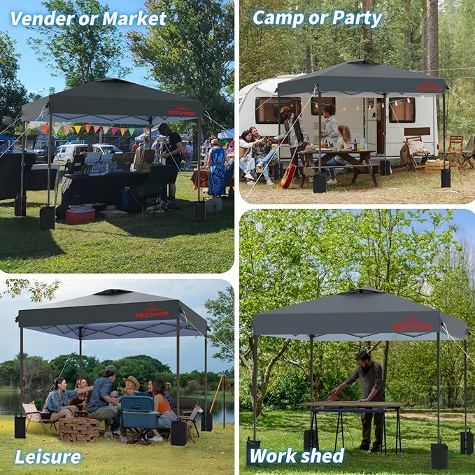 12x12 Pop Up Canopy, Easy Up Canopy Tent, Heavy Duty Tents for Parties, One Person Set Up Event Tent, Grey
