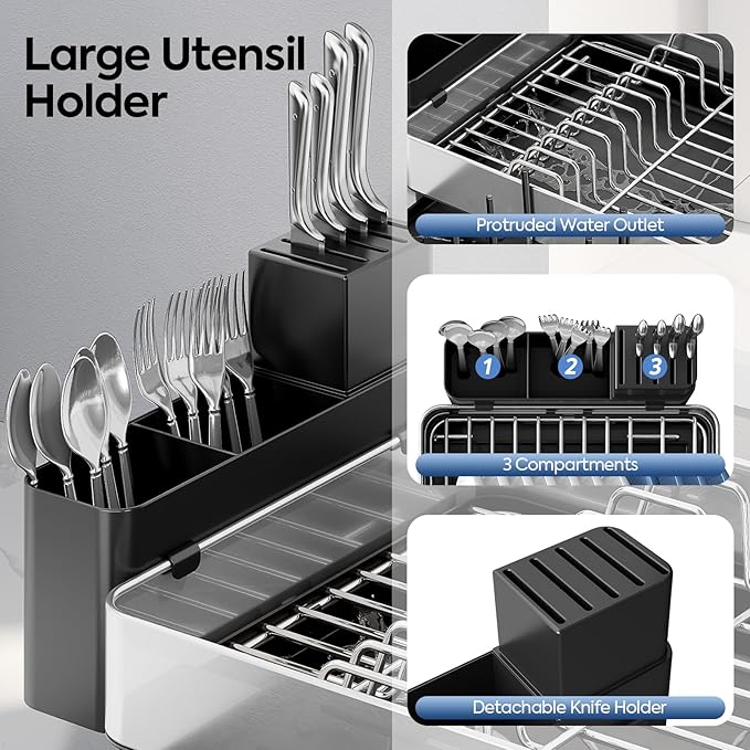 Urackify Expandable Dish Drying Rack, Stainless Steel, Large Capacity | - Image 4