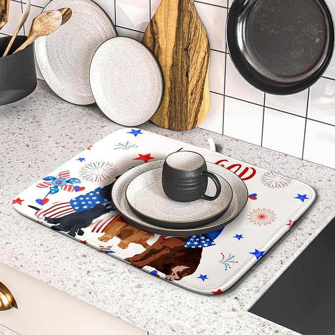Giwawa 4th of July Patriotic Dogs Dish Drying Mat American Independence Day - Image 5